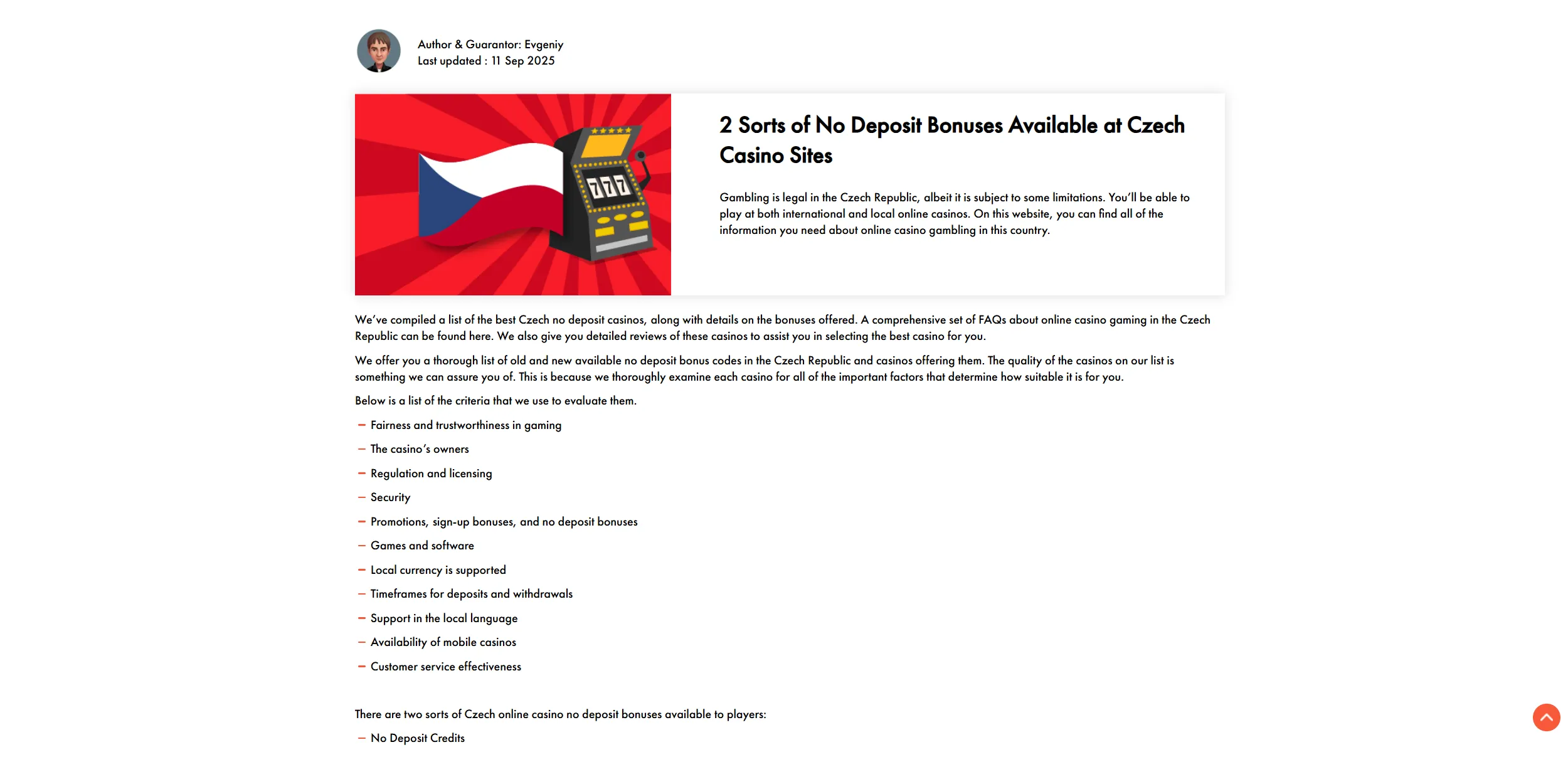 Screenshot of Topcasinoexpert.com - Best Czech No Deposit Bonuses ᐉ No Deposit Casinos in Czech Republic